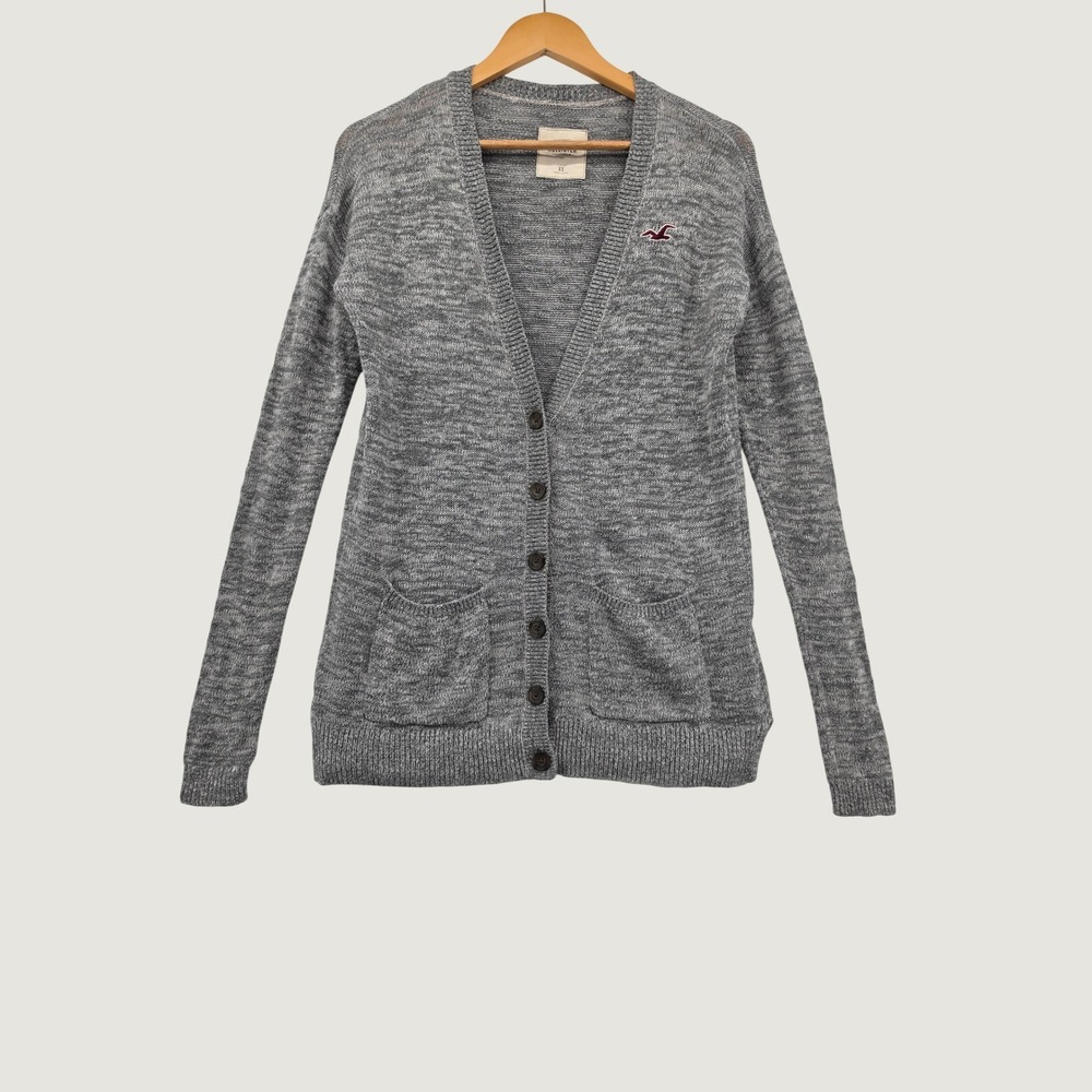 Hollister Gray Space Dye Knit Button Front Cardigan Sweater XS Womens LongSleeve